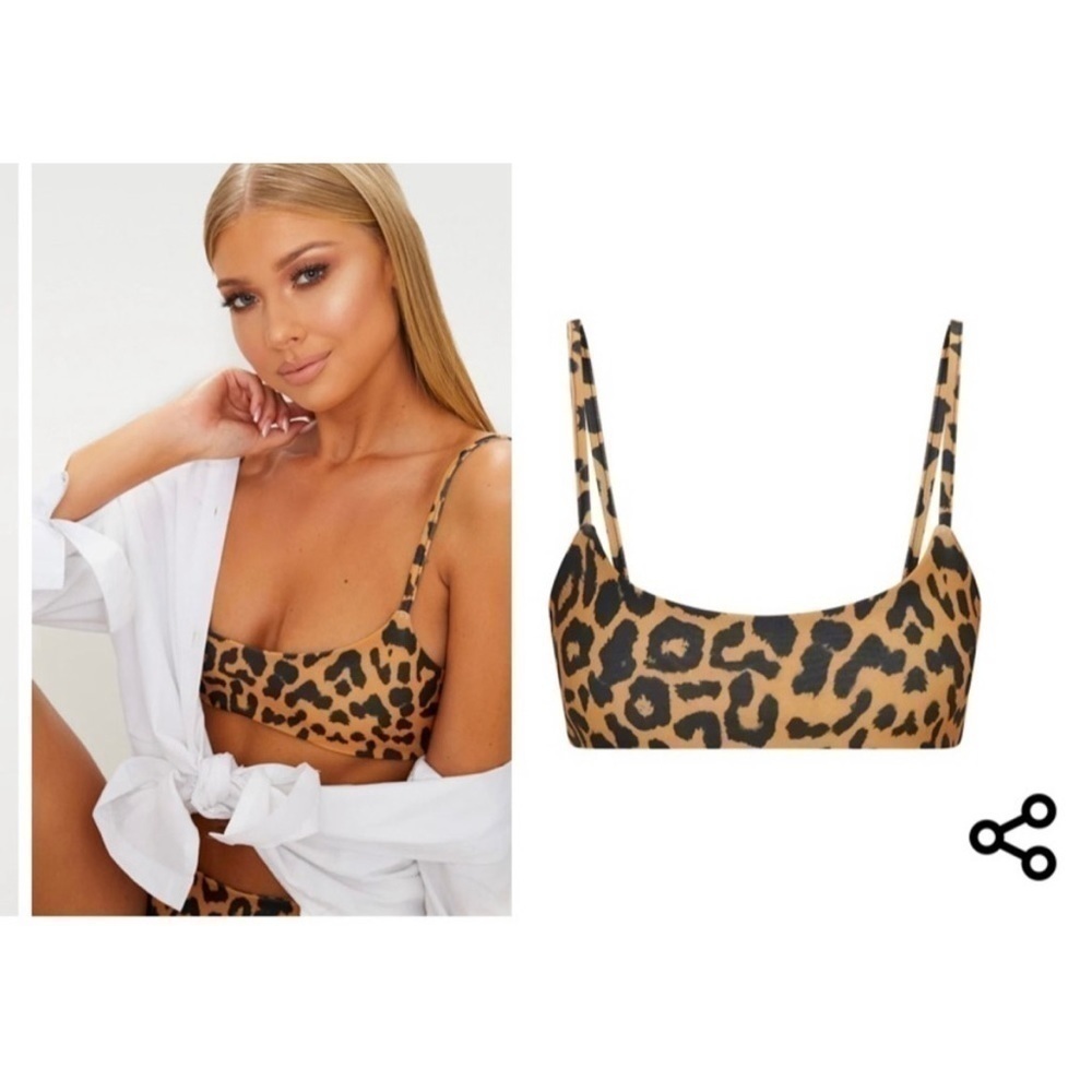 Pretty Little Thing Leopard Cheetah Print Stretch Bikini Set 2 Piece Sz 12 Large - Picture 8 of 8